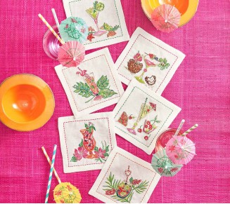 Tropicana Cocktail Napkins in White & Multi, Set of 6 in a Gift Box