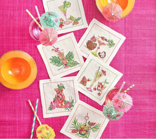Tropicana Cocktail Napkins in White & Multi, Set of 6 in a Gift Box