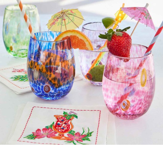 Tropicana Cocktail Napkins in White & Multi, Set of 6 in a Gift Box