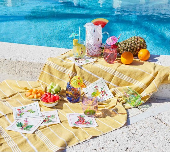 Tropicana Cocktail Napkins in White & Multi, Set of 6 in a Gift Box