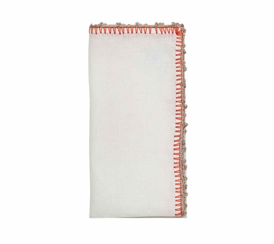 Knotted Edge Napkin in White, Natural & Orange, Set of 4