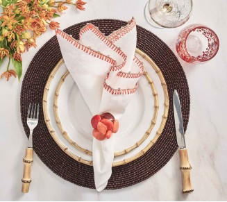 Knotted Edge Napkin in White, Natural & Orange, Set of 4