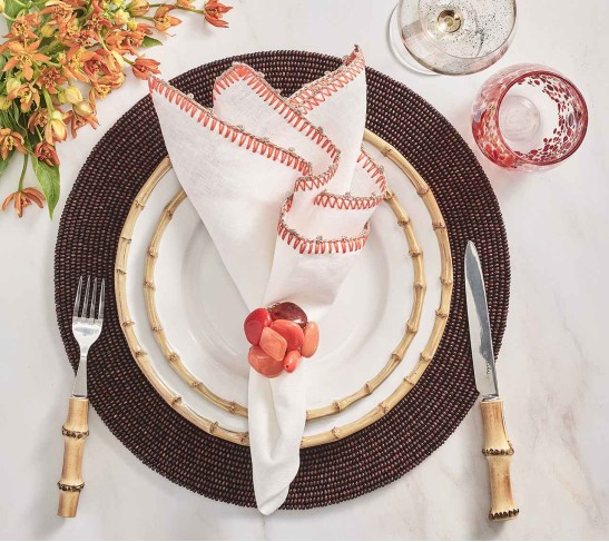Knotted Edge Napkin in White, Natural & Orange, Set of 4