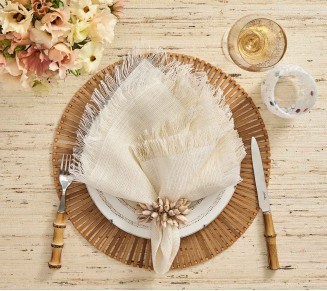 Shell Fringe Napkin Ring in Ivory & Brown, Set of 4