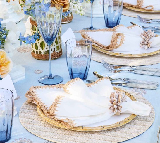 Shell Fringe Napkin Ring in Ivory & Brown, Set of 4