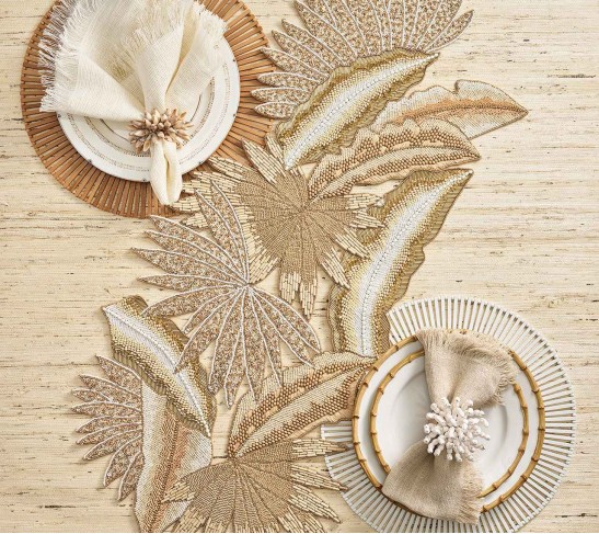Shell Fringe Napkin Ring in Ivory & Brown, Set of 4