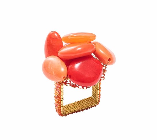 Sea Stone Napkin Ring in Orange, Set of 4