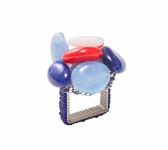 Sea Stone Napkin Ring in Red, White & Blue, Set of 4