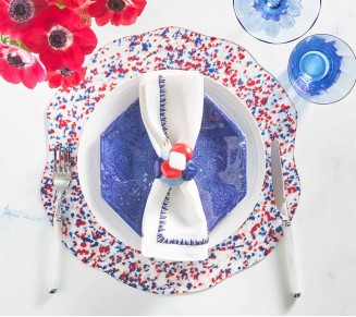 Sea Stone Napkin Ring in Red, White & Blue, Set of 4