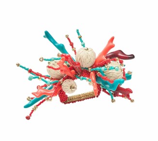 Coral Spray Napkin Ring in Natural, Coral & Turquoise, Set of 4