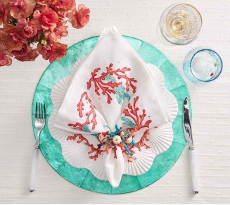 Coral Spray Napkin Ring in Natural, Coral & Turquoise, Set of 4