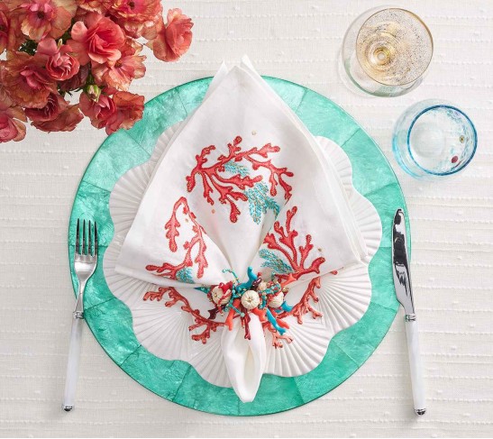 Coral Spray Napkin Ring in Natural, Coral & Turquoise, Set of 4