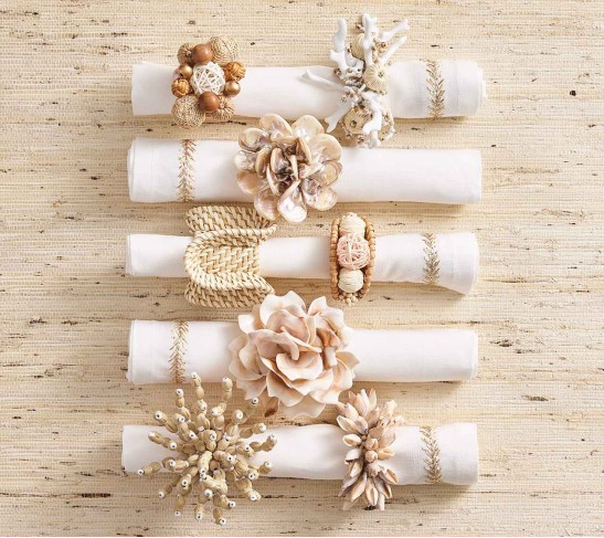 Ruffle Napkin Ring in Natural, Set of 4