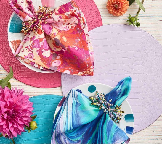 Fun Burst Napkin Ring in Turquoise, Lilac & White, Set of 4