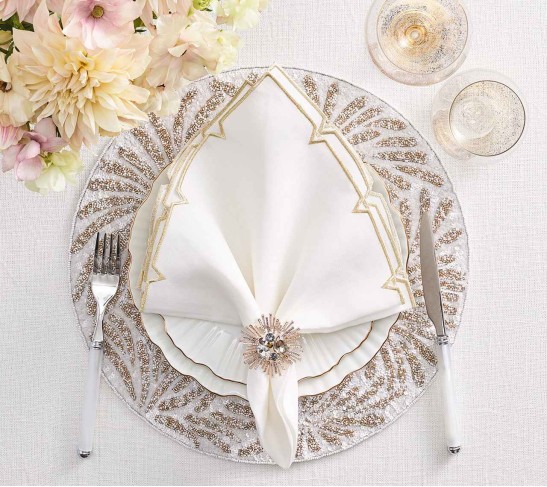Fireworks Placemat in White, Gold & Silver, Set of 4
