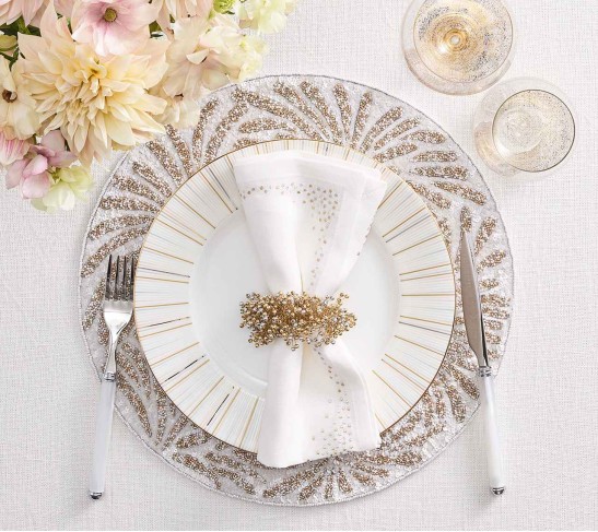 Fireworks Placemat in White, Gold & Silver, Set of 4