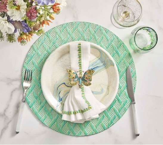 Basketweave Placemat in Marine & Lime, Set of 4