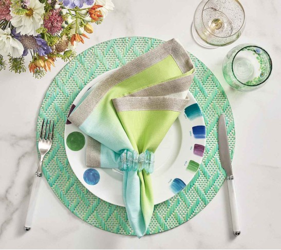 Basketweave Placemat in Marine & Lime, Set of 4