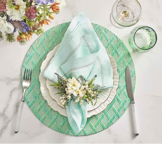 Basketweave Placemat in Marine & Lime, Set of 4