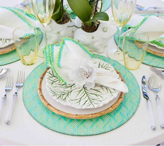 Basketweave Placemat in Marine & Lime, Set of 4