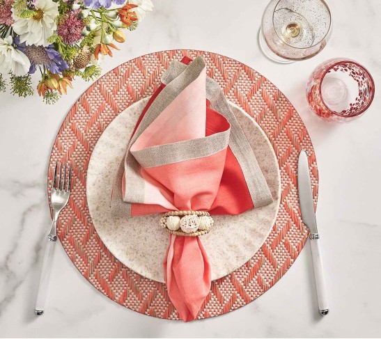 Basketweave Placemat in Natural & Orange, Set of 4