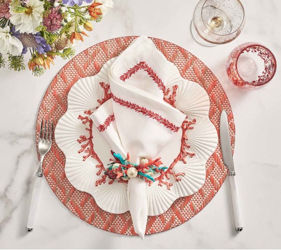 Basketweave Placemat in Natural & Orange, Set of 4