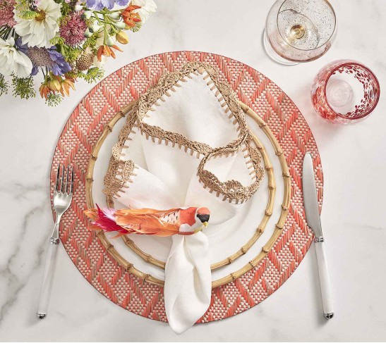 Basketweave Placemat in Natural & Orange, Set of 4