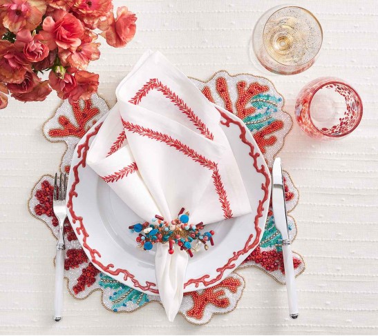 Coral Spray Placemat in Coral & Turquoise, Set of 2