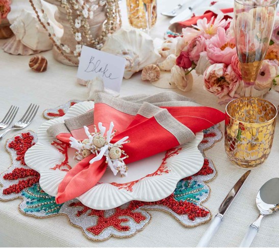 Coral Spray Placemat in Coral & Turquoise, Set of 2