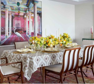 Watercolor Ikat Tablecloth in Taupe