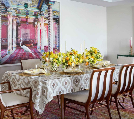 Watercolor Ikat Tablecloth in Taupe