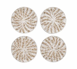 Fireworks Drink Coasters in White, Gold & Silver, Set of 4 in a Gift Bag