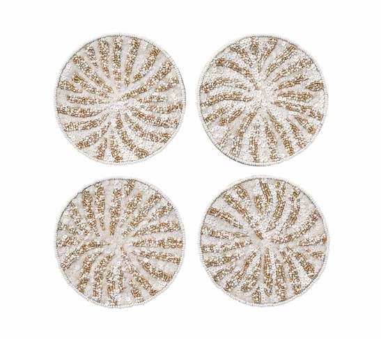 Fireworks Drink Coasters in White, Gold & Silver, Set of 4 in a Gift Bag