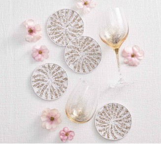 Fireworks Drink Coasters in White, Gold & Silver, Set of 4 in a Gift Bag