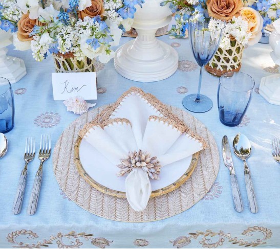 Nouveau Tablecloth in Sky & Natural
