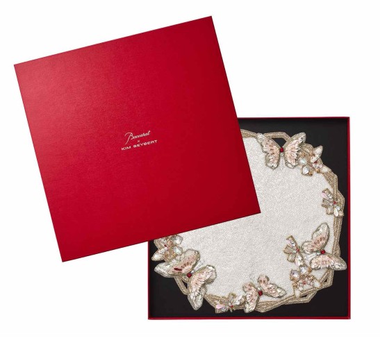 Diamant Butterflies Placemat in White & Blush, Set of 2 in a Gift Box