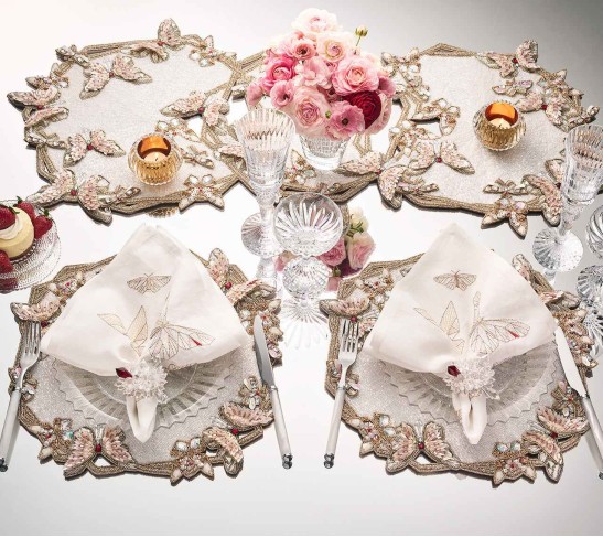 Diamant Butterflies Runner in White & Blush