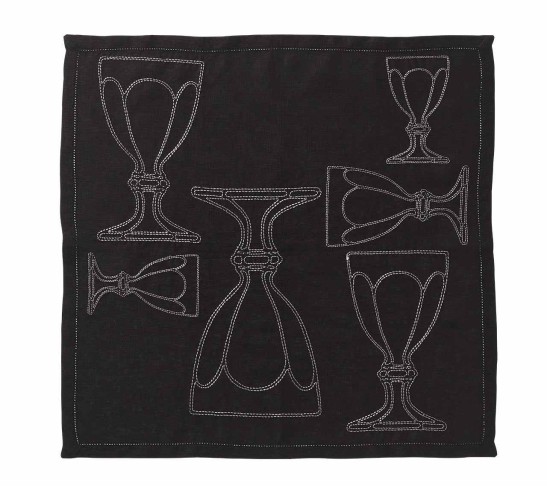 Harcourt Napkin in Black & Gunmetal, Set of 4 in a Gift Box