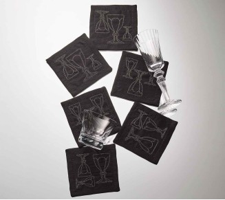 Harcourt Cocktail Napkin in Black & Gunmetal, Set of 6 in a Gift Box