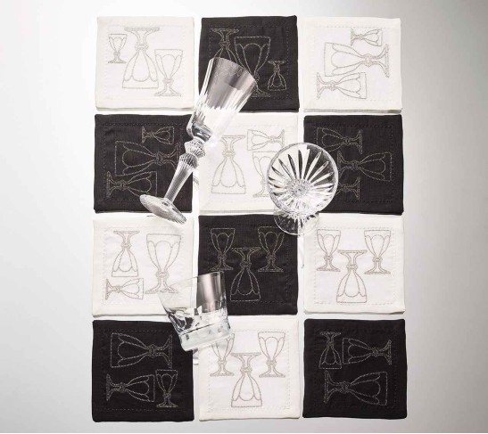 Harcourt Cocktail Napkin in Black & Gunmetal, Set of 6 in a Gift Box