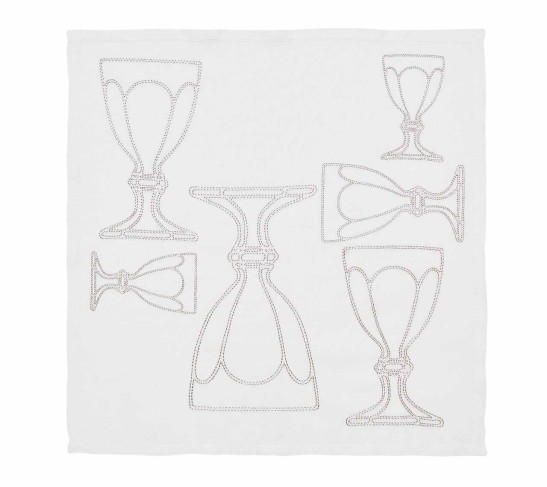 Harcourt Napkin in White & Silver, Set of 4 in a Gift Box