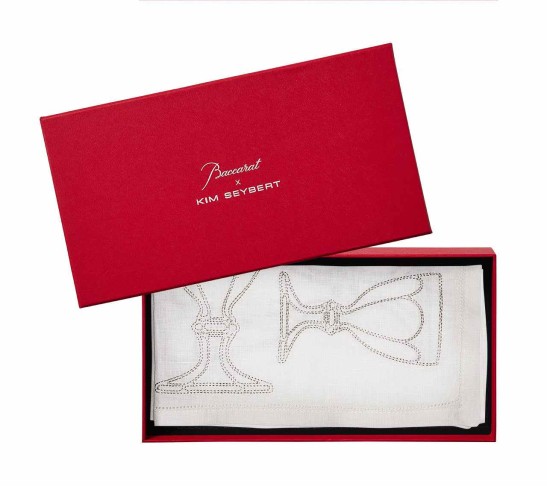 Harcourt Napkin in White & Silver, Set of 4 in a Gift Box