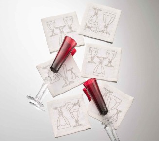Harcourt Cocktail Napkin in White & Silver, Set of 6 in a Gift Box