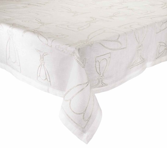 Harcourt Tablecloth in White & Silver