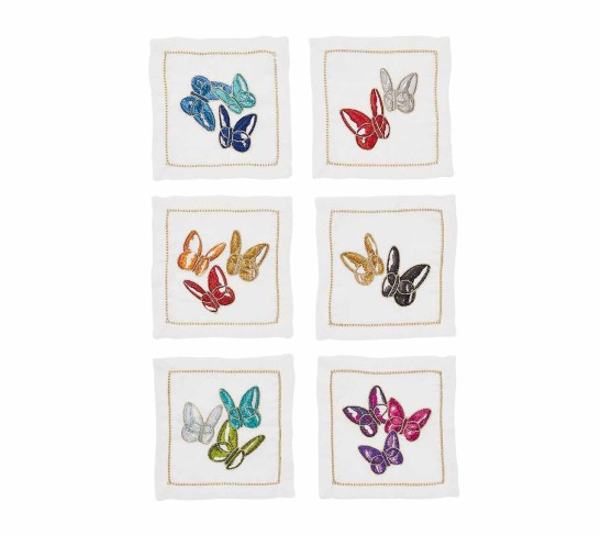 Butterflies Cocktail Napkin in Multi, Set of 6 in a Gift Box