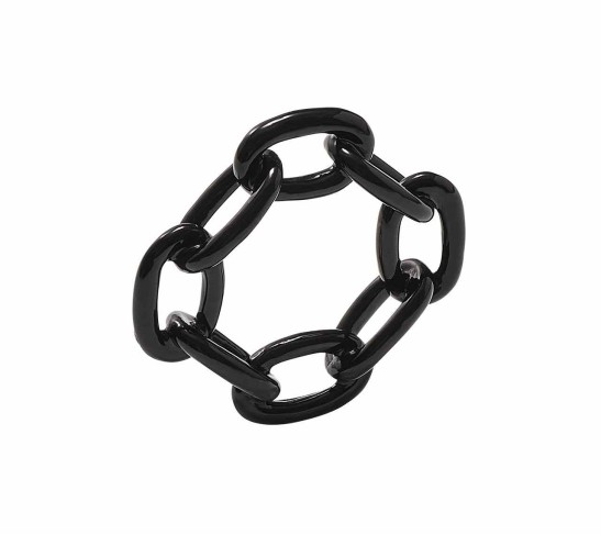 Enamel Link Napkin Ring in Black, Set of 4 in a Gift Box