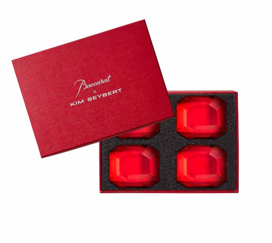 Octogone Napkin Ring in Red, Set of 4 in a Gift Box