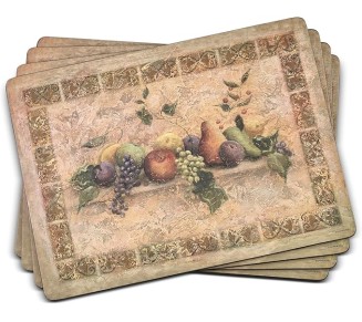 Tuscan Palette Collection Placemats | Set of 4 | Heat Resistant Mats | Cork-Backed Board | Hard Placemat Set for Dining Table | Measures 15.7” x 11.7”