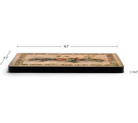 Tuscan Palette Collection Placemats | Set of 4 | Heat Resistant Mats | Cork-Backed Board | Hard Placemat Set for Dining Table | Measures 15.7” x 11.7”