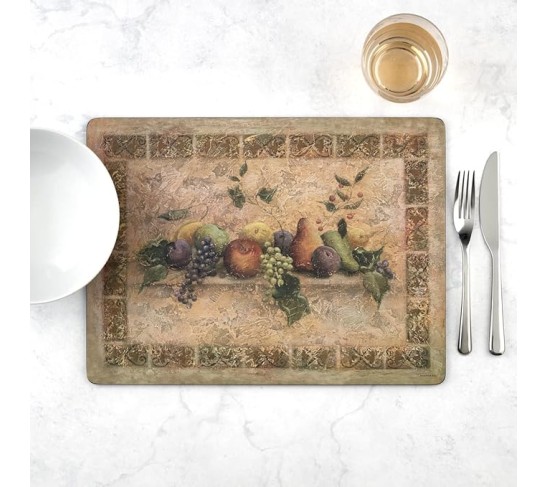 Tuscan Palette Collection Placemats | Set of 4 | Heat Resistant Mats | Cork-Backed Board | Hard Placemat Set for Dining Table | Measures 15.7” x 11.7”